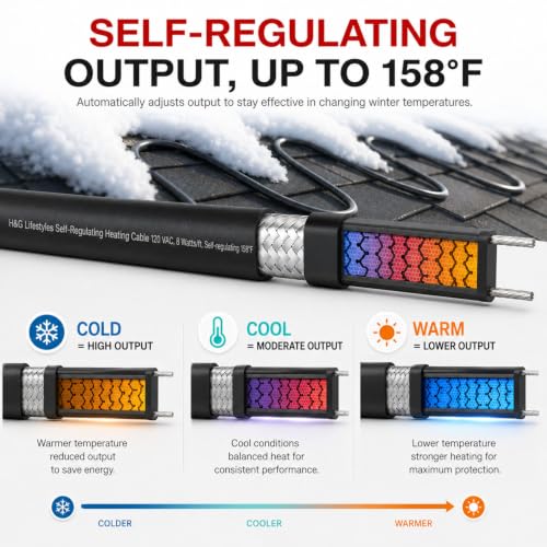 H&G lifestyles 8W/FT Heat Tape for Water Pipes 30FT | Self-Regulating Heat Cable for Pipe Freeze Protection,Snow De-icing Heating Tape for Winter,Keeps Water Flowing at -40°F - color: 30-feet