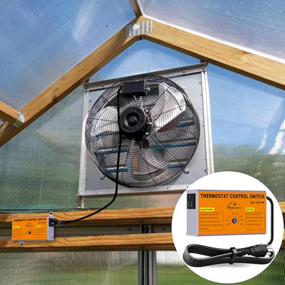 Attic Fan Thermostat Control, Plug & Play Socket Design, 5Ft | UL-Certified Cord, Precision Temperature Control (±1.8°F), 1600W Overload Protected, Garage Workshop Greenhouse Chicken Coop