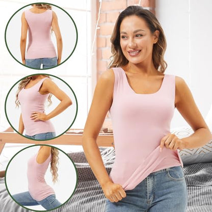 Toulite 4 Pcs Thermal Tank Tops Women Underwear Tops Sleeveless Undershirt for Women Cotton Camisole Warm Base Layer - color: Black, White, Pink, Dark Blue, size: Medium