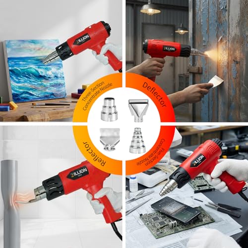 1800W Heat Gun - BILLION GOLD 3D Grip Heavy Duty Hot Air Gun 120℉-1200℉ | Fast Heat Dual Temp Kit with 4 Nozzles, Overheat Protection For Resin Craft, Paint Removal, Heat Shrink Tubing & Diy Crafts