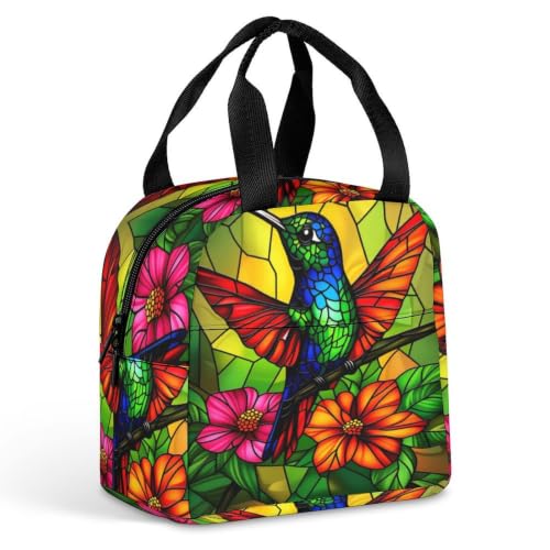 Stained Glass Hummingbird Lunch Bag for Women Men | Insulated Lunch Box Leakproof Food Meal Containers Reusable Foldable 6L Capacity Lunch Tote Bags for Work Picnic Travel - color: style-12