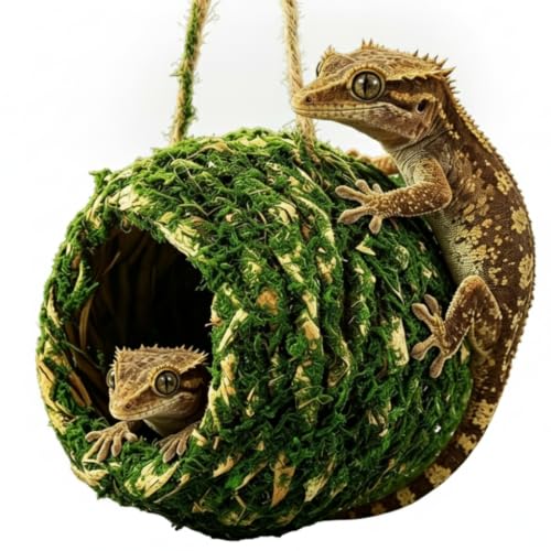 Mossy Caves Hideout, Crested Gecko Tank Accessories, Green Cave Hide Made with Natural Moss for Reptiles and Amphibians, Hide for Crested Gecko, Terrarium & Vivarium Decor