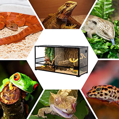 REPTIZOO 88 Gallon Large Reptile Terrarium 48" x 18" x 24" Knock-Down Glass Reptile Tank with Double Hinge Door & Screen Ventilation, Supporting Used as 2 Separate Habitats Easy Assembly - size: 48" x 18" x 24"