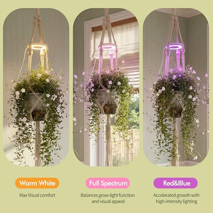 Hanging Plant Grow Lights for Indoor Plants with Timer | Wall Mounted Full Spectrum Pendant Growing Light with Macrame Plant Hanger, Ceiling LED Planta Luz for Potted Plants - size: 1 Pack