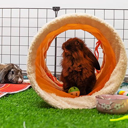 Rabbit Hideout Tunnel, Soft Fleece Foldable Bunny Tube Nest Indoor | Small Pet Play & Sleep Habitat Cage Accessories for Guinea Pig, Hamster, Rat, Chinchilla