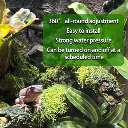 Reptile Humidifier & Mister for Tank with Auto Timer – 360° Adjustable Spray System, Fogger for Amphibians, Frogs, Snakes, Terrarium Plants