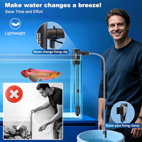 Cordless Gravel Vacuum Aquarium Cleaner for 5-10 Gallon,6-in-1 Automatic Fish Tank Cleaning Tools 2600mah Rechargeable Fish Tank Vacuum Small Tanks Change Water Wash Sand(10w) - size: For 5-10Gal