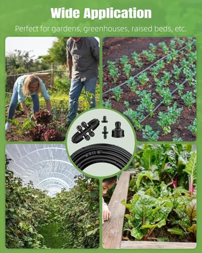Pawfly 25 ft 1/4 Drip Irrigation Tubing, 1/4" Emitter Tubing with 6" Spacing, Polyethylene Drip Line with 12 Parts, Black Distribution Tubing for Drip Irrigation System, Drip Irrigation Hose Roll - size: 25 FT Kit with Emitters Drip Irrigation Tubing