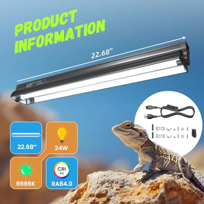 GlowUp 24W 10.0 T5 UVB Reptile Light Fixture Combo Kit 22inch Reptile Lamp Terrarium Hood 10.0 UVB Light for Bearded Dragon Reptiles Tropical Desert-Dwelling Lizards and Tortoises