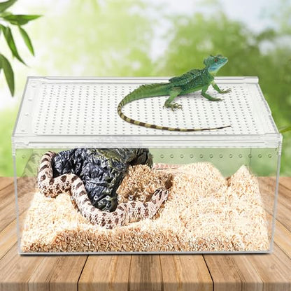 Reptile Terrarium, 12 x 8 x 6 Inch Acrylic Reptile Pet Breeding Cage with Magnetic Door, Multifunctional Clear Reptile Tank, Amphibians Feeding Box for Horned Frog, Scorpion, Spider, Snake