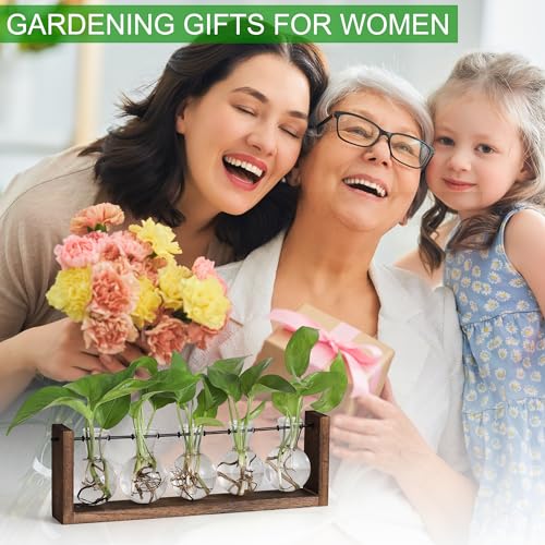 YIBOT Wall Hanging Glass Planter Plant Propagation Vase-5 Bulb Glass Vases | Plant Terrarium with Wooden Stand,Indoor Home Office Living Room Decor Gifts - size: 5Bulb-M