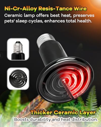 100W Ceramic Heat Emitter, 2 Pack Reptile Heat Bulbs, Ceramic Heat Lamp for Reptiles, Amphibian, Chicken, Dog, Cat, Snake, Chicken