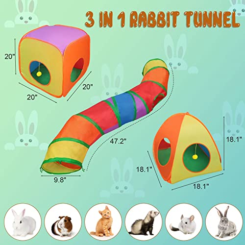 YUEPET Rabbit Tunnel & Cube Tent, Bunny Hideout, Guinea Pig Tunnel, Rainbow | Foldable 3-in-1 Set, Bunny Tunnel, Crinkle Fabric, Play Ball Included, Configurable Shapes, Rainbow Design - color: Rainbow