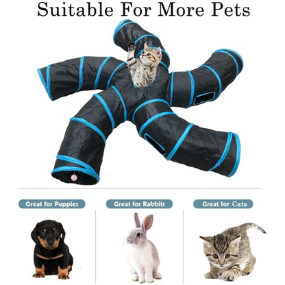 Cat Tunnel,5 Way Large Collapsible Tunnels Tube Upgrade with 6 Peek Hole,S-Shaped Maze House Play Toy Interactive Cat Toy for Cat Kitten Kitty Rabbit - size: 5-way Black