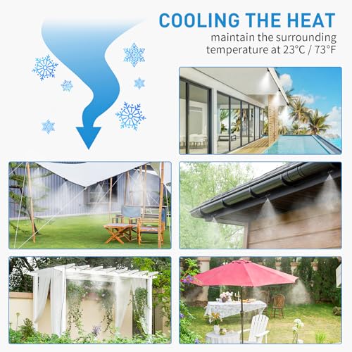 Misting Cooling System, 65FT Pre-Assembled Misting Kit | 18 Rust-Proof Nozzles, 3/4" Adapter, Outdoor Mister for Patio Cooling, Greenhouse, Pet & Chicken Coop