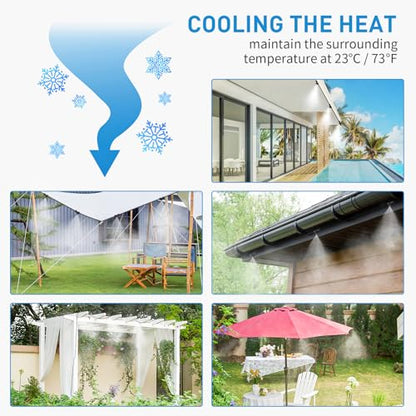 Misting Cooling System, 65FT Pre-Assembled Misting Kit | 18 Rust-Proof Nozzles, 3/4" Adapter, Outdoor Mister for Patio Cooling, Greenhouse, Pet & Chicken Coop