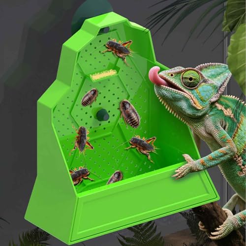 Reptile Anti-Escape Feeding Bowl, Wall-Mounted Corner Hunting Bowl | with Suction Cup Reptile Slow Feeder for Terrarium, Bearded Dragon, Chameleon, Lizard, Gecko, Frog (5.2 Inch Small)