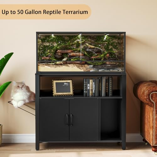 GDLF 40-50 Gallon Fish Tank Stand with Hidden Cat Litter Box Cabinet | Dual-purpose pet furniture combines aquarium support, hidden litter box storage, and a cat perch for a cleaner home setup