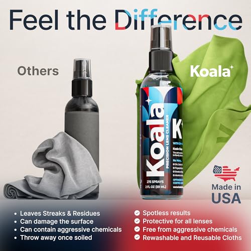 Koala Eyeglass Lens Cleaner Spray Kit | Japanese Microfiber (4 Piece Set) | (2x) Glasses Cleaner Bottle + (2x) Microfiber Cloth | Alcohol Free Eyeglasses, Screen, and Camera Cleaning Kit | Made in USA - size: 4 Piece Set