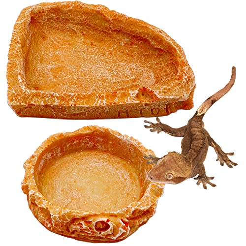 Reptile Water Dish Food Bowl Bearded Dragon Bowls, 2 Pack Reptile Food Bowl for Hermit Crab Bearded Dragon Lizard Gecko Frog Tortoise - color: 1PCS Corner and 1PCS Round Bowls