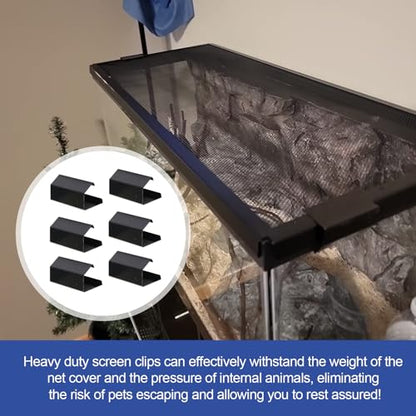 Reptile Screen Tank Clips,Terrarium Covers Heavy Duty Screen Clip for 5-29G | Reptile Aquarium Lid Clip, Screen Tank Metal Clip Escape for an Array of Reptiles from Terrarium, 6PCS