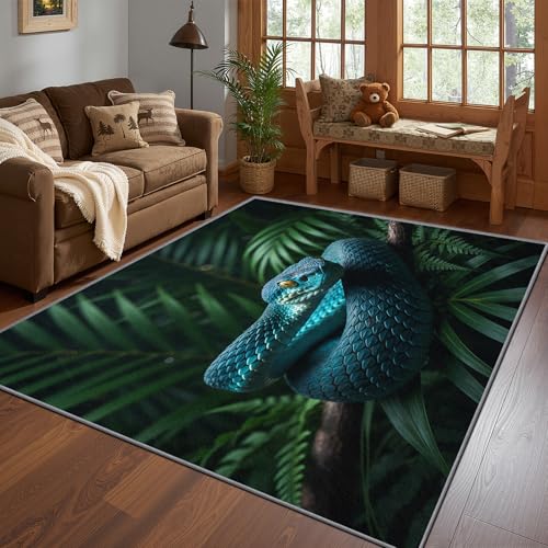 Snake Area Rug for Bedroom, Serpent Washable Rugs, 4x6 Rug for Living Room, Non Slip & Soft Low Pile & Stain Resistant Large Carpet, Python Reptile Home Decor Gifts - size: 4' x 6' (Rectangular)