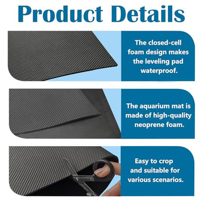 2 Pack Aquarium Leveling Mat for Under Tank 12''x 24''x 0.2'' | Fish Tank Pad Waterproof Shockproof Surface Texture Non-Slip Foam Without Adhesive Easy to Cut - size: 12''x 24''x 0.2''
