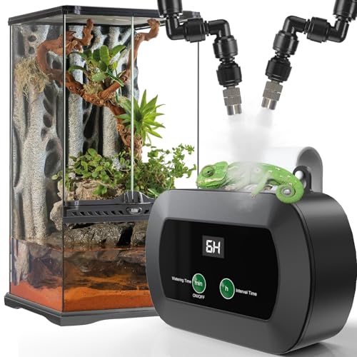 Lewisia Reptile Humidifier with Timer, 360° Rotating Nozzles Misting System Reptile Fogger Mister for Amphibians Chameleons Snakes Frogs Rainforest Plants