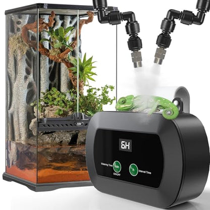 Lewisia Reptile Humidifier with Timer, 360° Rotating Nozzles Misting System Reptile Fogger Mister for Amphibians Chameleons Snakes Frogs Rainforest Plants