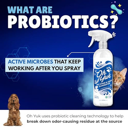 Oh Yuk Probiotic Pet Odor Eliminator & Stain Remover, Dog & Cat Urine | Breaks Down Urine, Poop & Vomit at the Source, Removes Stains & Odor, Fresh Ginger Lime Scent, Carpet Safe, 27 oz