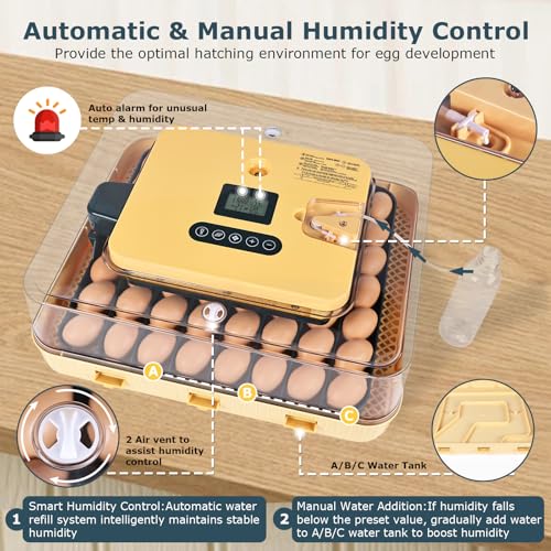 Incubators for Hatching Eggs, 56 Eggs Incubator with Egg Candler, Auto Egg Turner, Temp & Humidity Control, Hatch Day,360° Viewing for Chicken,Duck,Quail Eggs,Ideal for Farm,School and Lab,Blue&Yellow - size: 56 Eggs