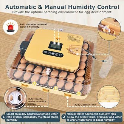Incubators for Hatching Eggs, 56 Eggs Incubator with Egg Candler, Auto Egg Turner, Temp & Humidity Control, Hatch Day,360° Viewing for Chicken,Duck,Quail Eggs,Ideal for Farm,School and Lab,Blue&Yellow - size: 56 Eggs