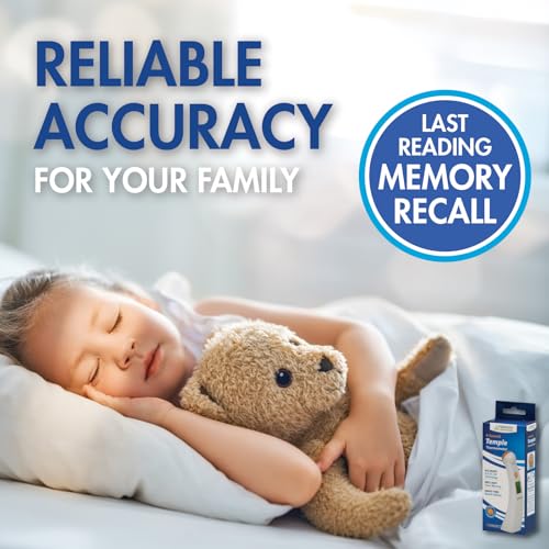 Slim Line Package Mini Temple Touch Thermometer | Non-Invasive Forehead Measurements, Color-Changing Fever Alert Backlight, Memory Recall, F/C Switchable