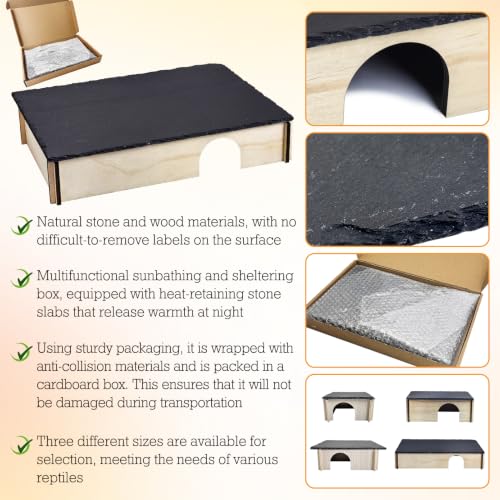 PINVNBY Large Bearded Dragon Basking Platform, Wooden Snake Hide, Ball Pythons Hide with Slate Rock, Leopard Gecko Tank Accessories for Crested Gecko Chameleon Turtles (XL: 15.7x9.84x2.76 inches) - size: XL: 15.7x9.84x2.76 inches
