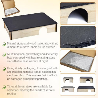 PINVNBY Large Bearded Dragon Basking Platform, Wooden Snake Hide, Ball Pythons Hide with Slate Rock, Leopard Gecko Tank Accessories for Crested Gecko Chameleon Turtles (XL: 15.7x9.84x2.76 inches) - size: XL: 15.7x9.84x2.76 inches