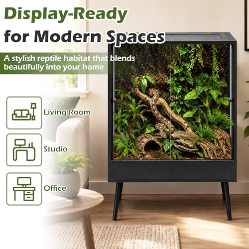 32" x 18" x 36" Tall Reptile Terrarium with Leg Stand, 90 Gallon Vertical Glass Chameleon Cage with Front Opening Doors, Ventilated Mesh Top, Rainforest Habitat for Arboreal Reptiles, Black