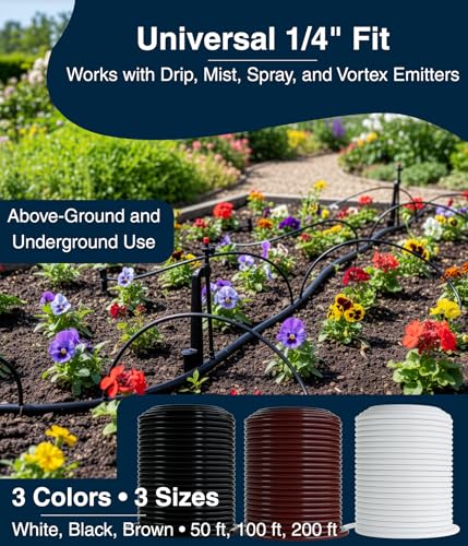 DBR Tech® 1/4 Drip Irrigation Tubing, 100 Feet, Flexible PVC Plastic Drip Irrigation Hose for Gardening, Misting, Hydroponics and DIY Landscape Garden Projects, Blank Distribution (100ft, Black) - color: Black, size: 100ft