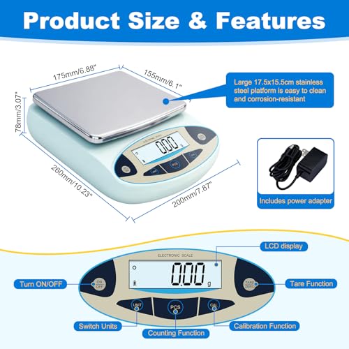 Lab Scale 5000g x 0.01g, High Precision Digital Analytical Balance | 0.01g accuracy, backlit LCD. Ideal for lab, jewelry, kitchen, research. Tare, calibration, stainless steel platform