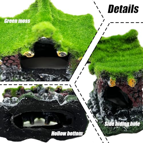 Tfwadmx Aquarium Decoration House Resin Hollow Betta Hideout House Fish Hide Tank Terrarium Accessories Cave Ornament for Small Shrimp Hideaway with Moss（2Pcs） - size: 2PCS