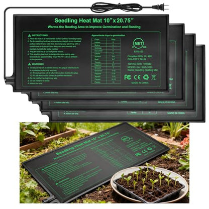 Durable Seedling Heat Mat 10x20.75 inches 4 Pack, Upgraded MET Certified Heat Mat for Plants Seed Germination,Hydroponic, Waterproof Greenhouse Heater, Seed Starter - size: 10"x20.75" 4pack