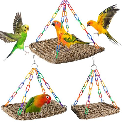 Reptile Hammock Lizard 、Parrot Basking Platform, Size M | Aquarium Grass Woven, Rainbow Chain Hammock, Bird Perch Swing Toy, Climbing Ladder for Bearded Dragon Gecko Chameleon - size: M