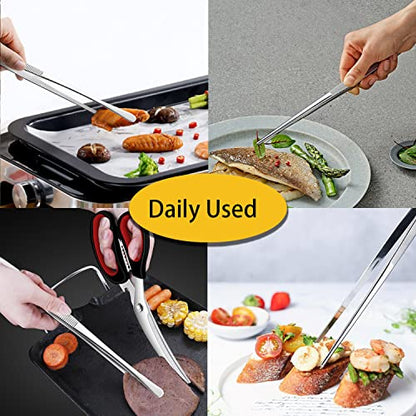 JETKONG 2 Pcs 12-Inch Kitchen Tweezers Fine Tweezer Tongs, Extra-Long Stainless Steel Cooking Tweezers (Silver) - color: Silver, size: 12+12 Inch