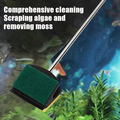MiOYOOW Fish Tank Algae Scraper, Double Sided Aquarium Cleaning Tool with Long Handle, Reusable Water Tank Scrubber for Glass Acrylic Plastic Tanks - color: 38*7.5cm/14.96*2.95"