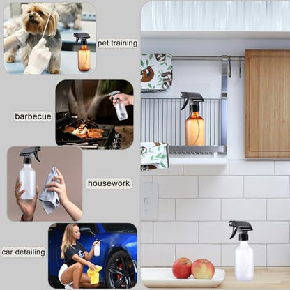 Spray Bottles 2 Pack 10 oz Refillable Plastic Squirt Bottle for Liquid | Fine Mist Water Spray Bottle with Adjustable Stream Nozzle BPA-free Spray Bottle for Hair, Plant, Cleaning, Pet Training - color: 2 Amber