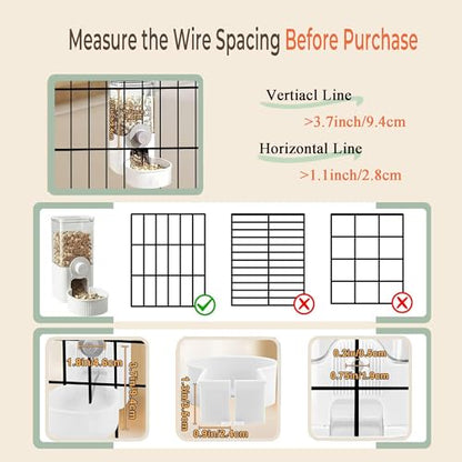 41 oz Hanging Gravity Feeder for Small Animals, Rabbits & Guinea Pigs | Adjustable Cage Height | No-Open-Cage Refill | Space-Saving | Clear Reservoir | Versatile Food Compatibility - color: White