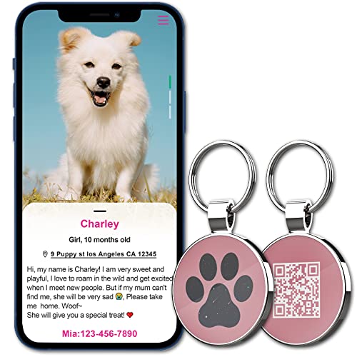 MYLUCKYTAG QR Code Pet ID | Personalized Dog & Cat Collar Tag | Online Profile with Instant Scanned Location Alert Email - style: Sky Paw