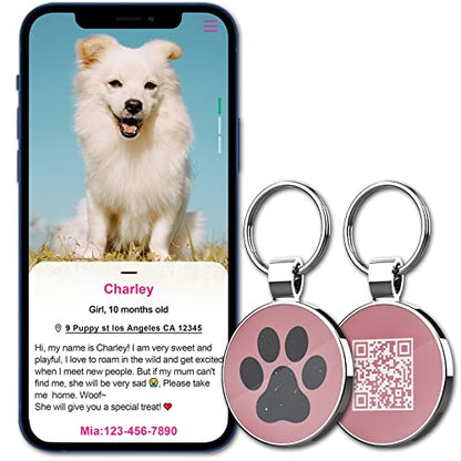 MYLUCKYTAG QR Code Pet ID | Personalized Dog & Cat Collar Tag | Online Profile with Instant Scanned Location Alert Email - style: Sky Paw