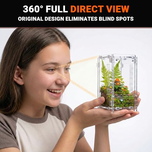 Jumping Spider Enclosure, Acrylic Terrarium with with Magnetic Doors, 0.8mm Micro-Ventilation, Stackable Escape-Proof Habitat for Jumping Spiders, Tarantulas & Small Reptiles, 3”x3”x6” | Baby Jumping Spider Enclosure, Small Jumping Spider Enclosure, Acryl