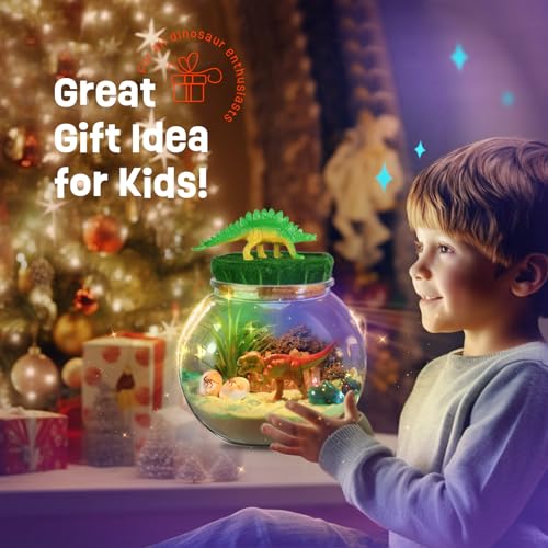 Dinosaur Terrarium Kit, Dinosaur Toys for Kids 5-7, Birthday Gifts for Boys | DIY terrarium with 13 LED colors and 5 dinosaur miniatures; science craft kit and birthday gifts for boys ages 5-12 - style: Dinosaur Kit