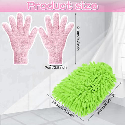 Potchen 6 Pcs Microfiber Dusting Mitt Gloves for Plants Washable Dusting Gloves for House Cleaning Furniture Car Washing - color: Green, Pink, Cyan